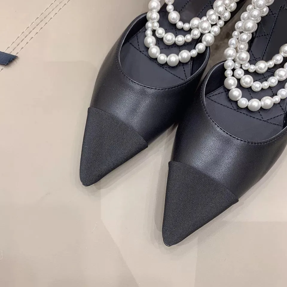 String Bead Pointed Toe Heels