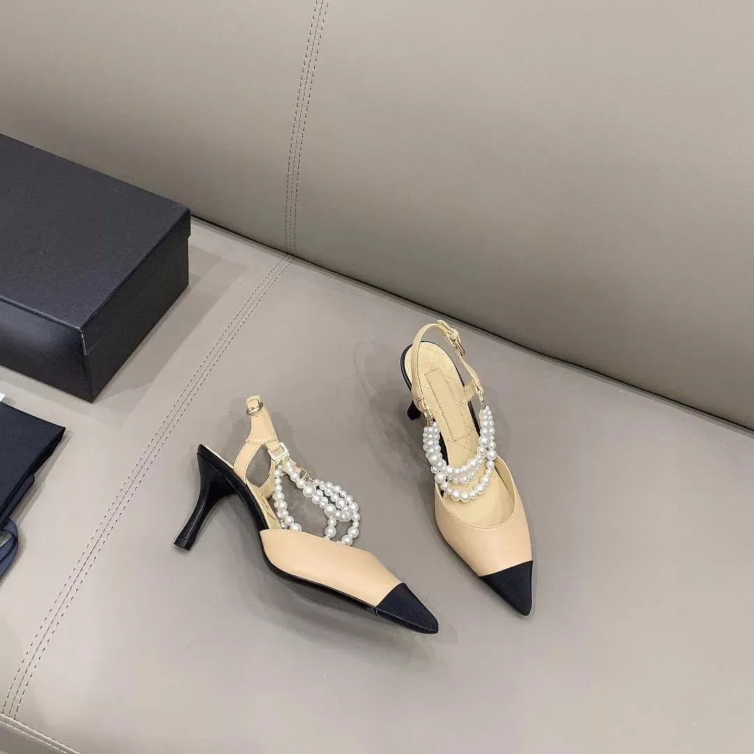 String Bead Pointed Toe Heels
