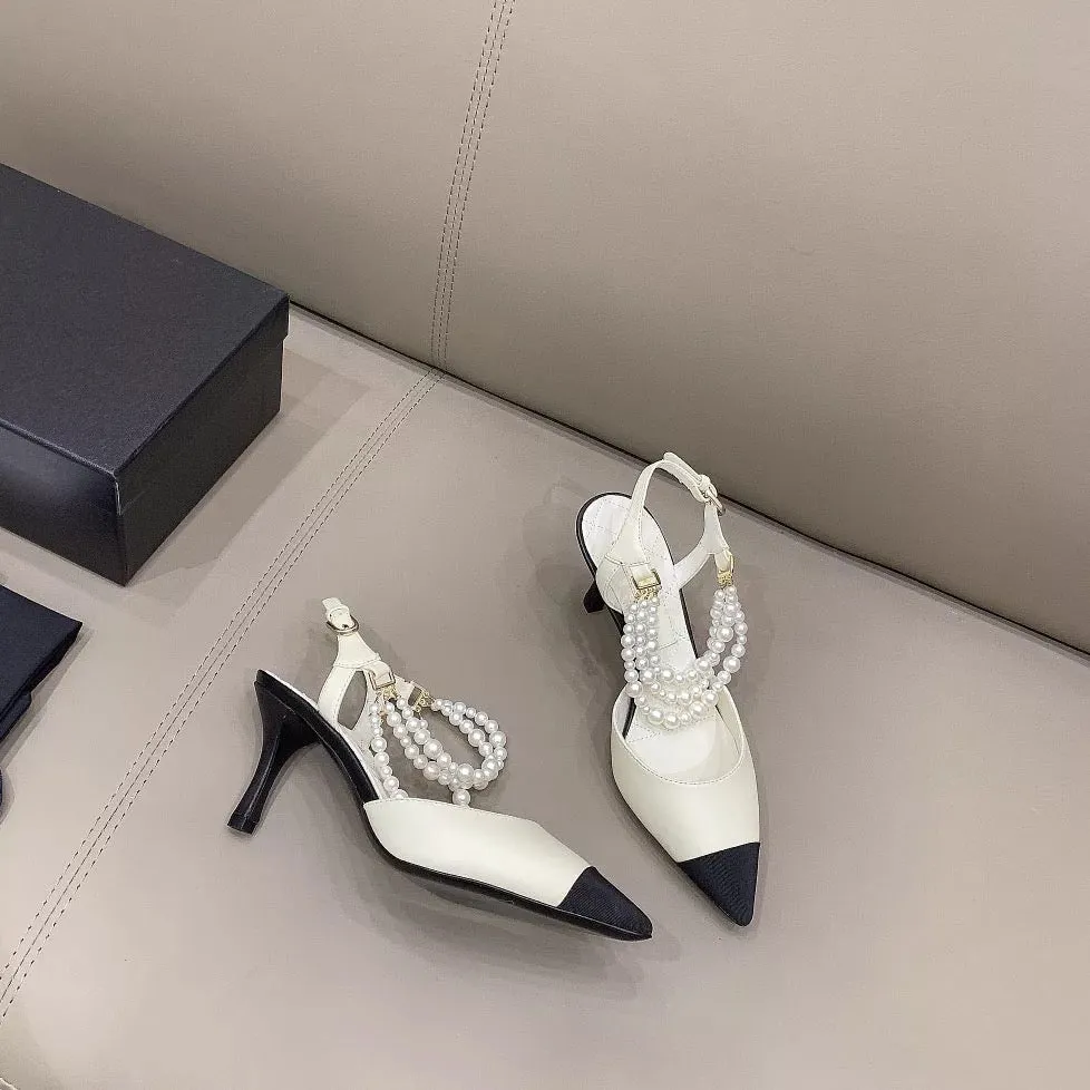String Bead Pointed Toe Heels