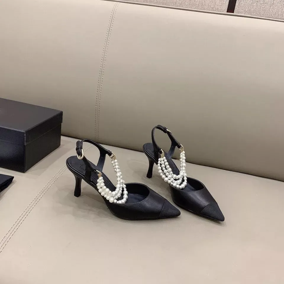 String Bead Pointed Toe Heels