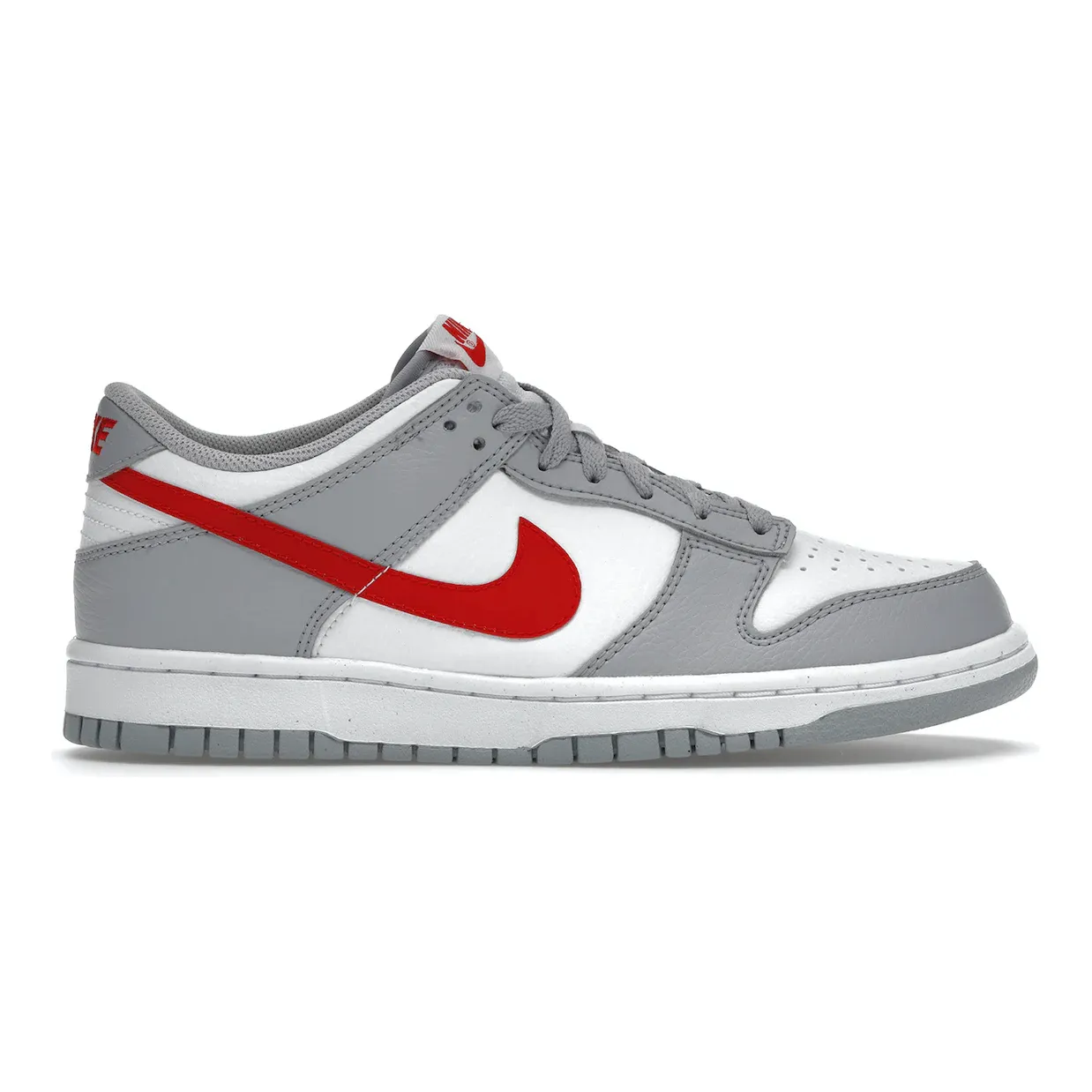 running on dirt roads city running gear Nike Dunk Low White Grey Red (GS)