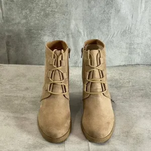 STYLE & CO Light Taupe Micro Noellee Lace-Up Side-Zip Wedge Booties SZ 7