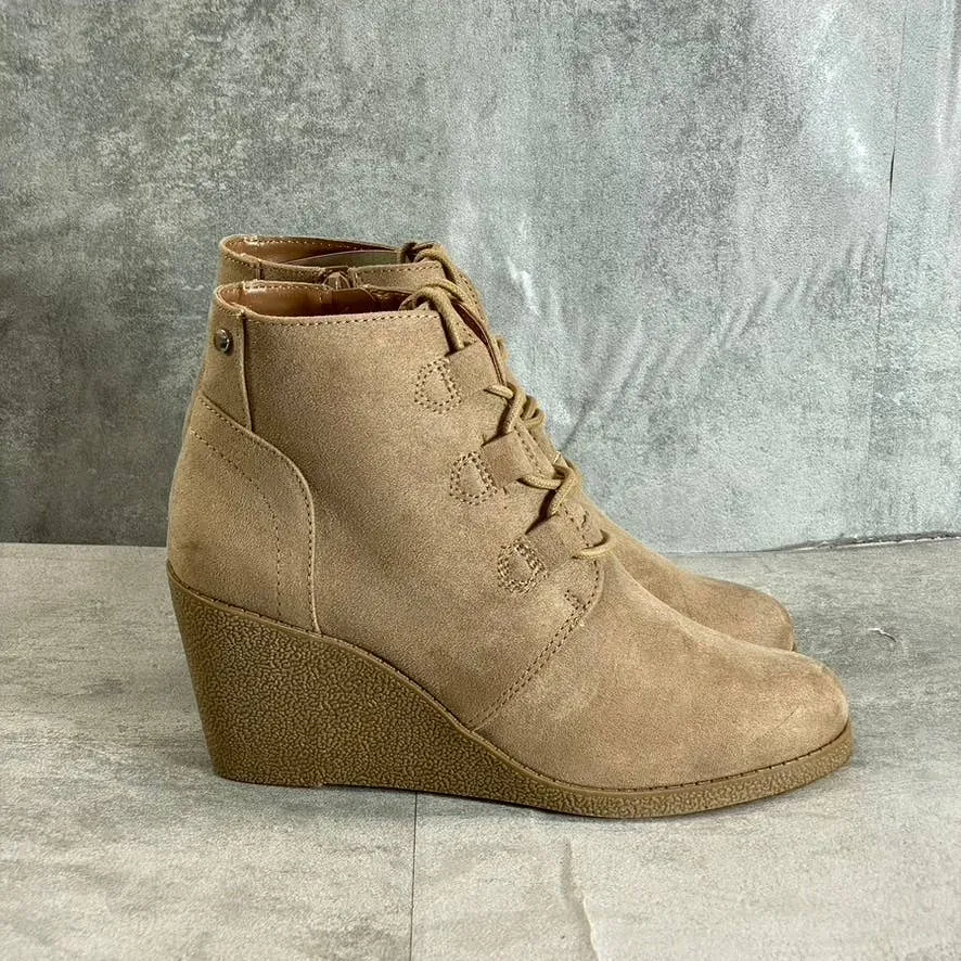STYLE & CO Light Taupe Micro Noellee Lace-Up Side-Zip Wedge Booties SZ 7