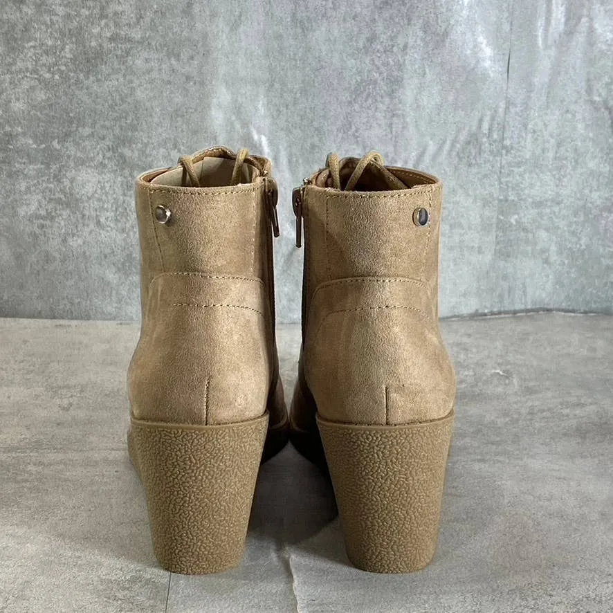 STYLE & CO Light Taupe Micro Noellee Lace-Up Side-Zip Wedge Booties SZ 7