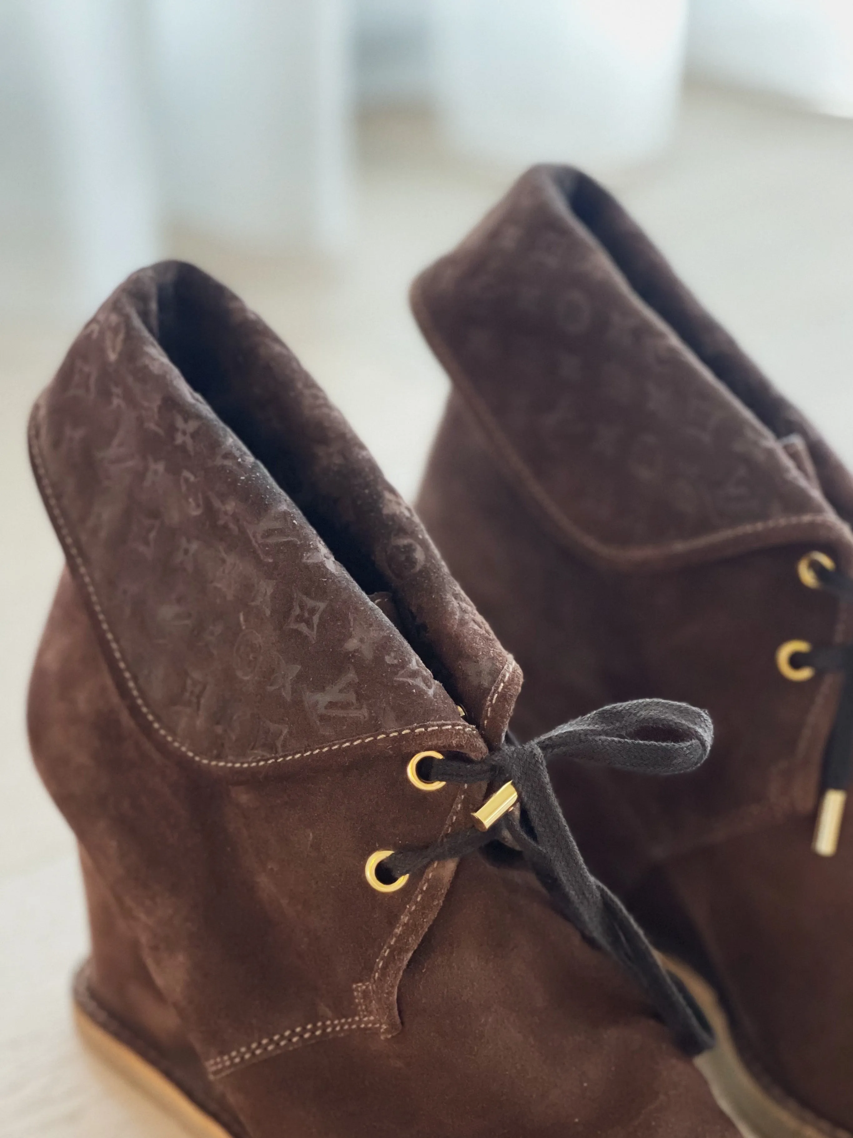 Suede Wedge Lace-Up Booties