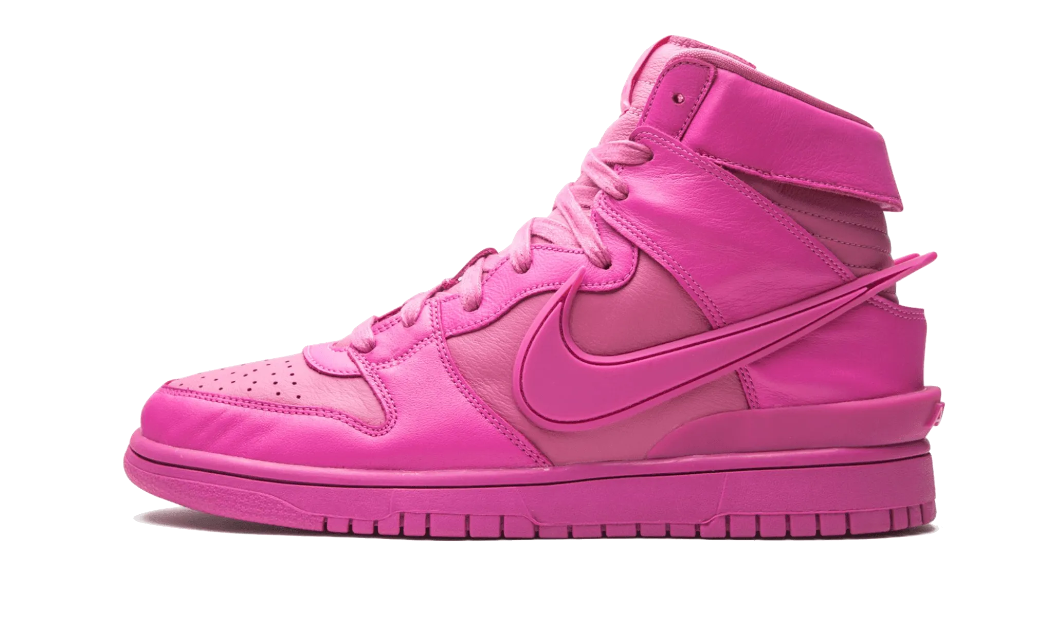 Dunk High Ambush Cosmic Fuchsia Performance Fit running in a marina area shoes