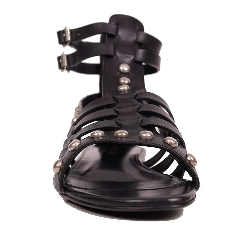 sz 37 NEW $1050 SAINT LAURENT Black WOVEN LEATHER Studded GLADIATOR Boho SANDALS