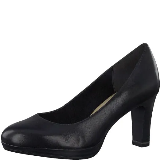 Tamaris Black Leather Court Shoe 22433-41
