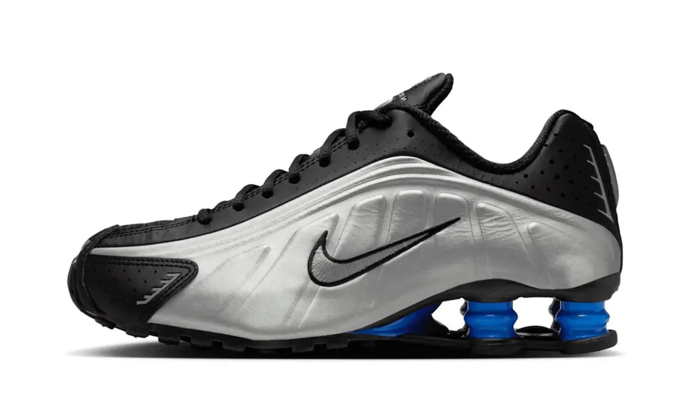 Nike Shox R4 Metallic Silver Black Racer Blue Non Slip Heel Grip
