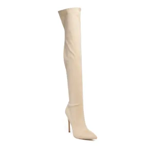Tilera Stretch The Knee Stiletto Boot in Beige
