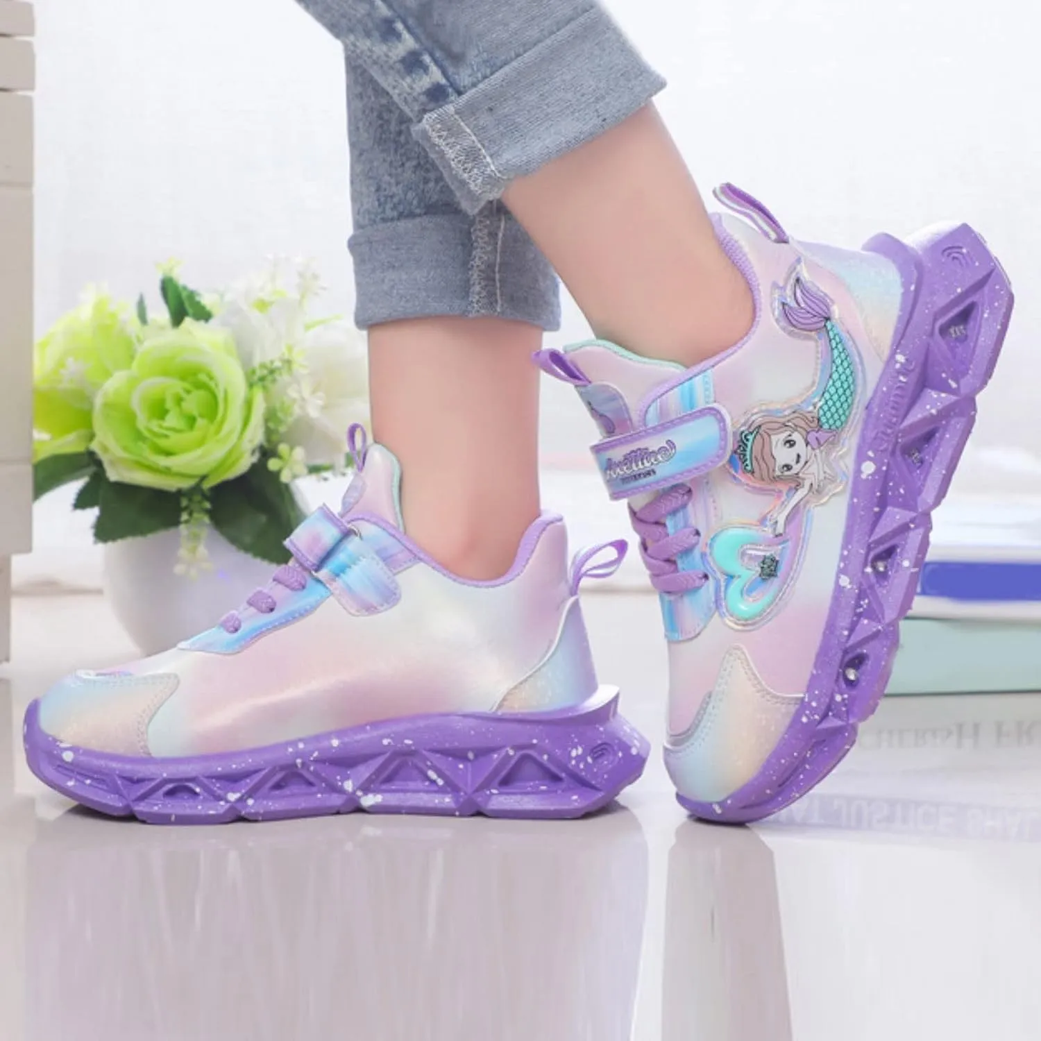 Toddler Sports Shoes Girls Princess LED Breathable Lightweight Kids Shoes