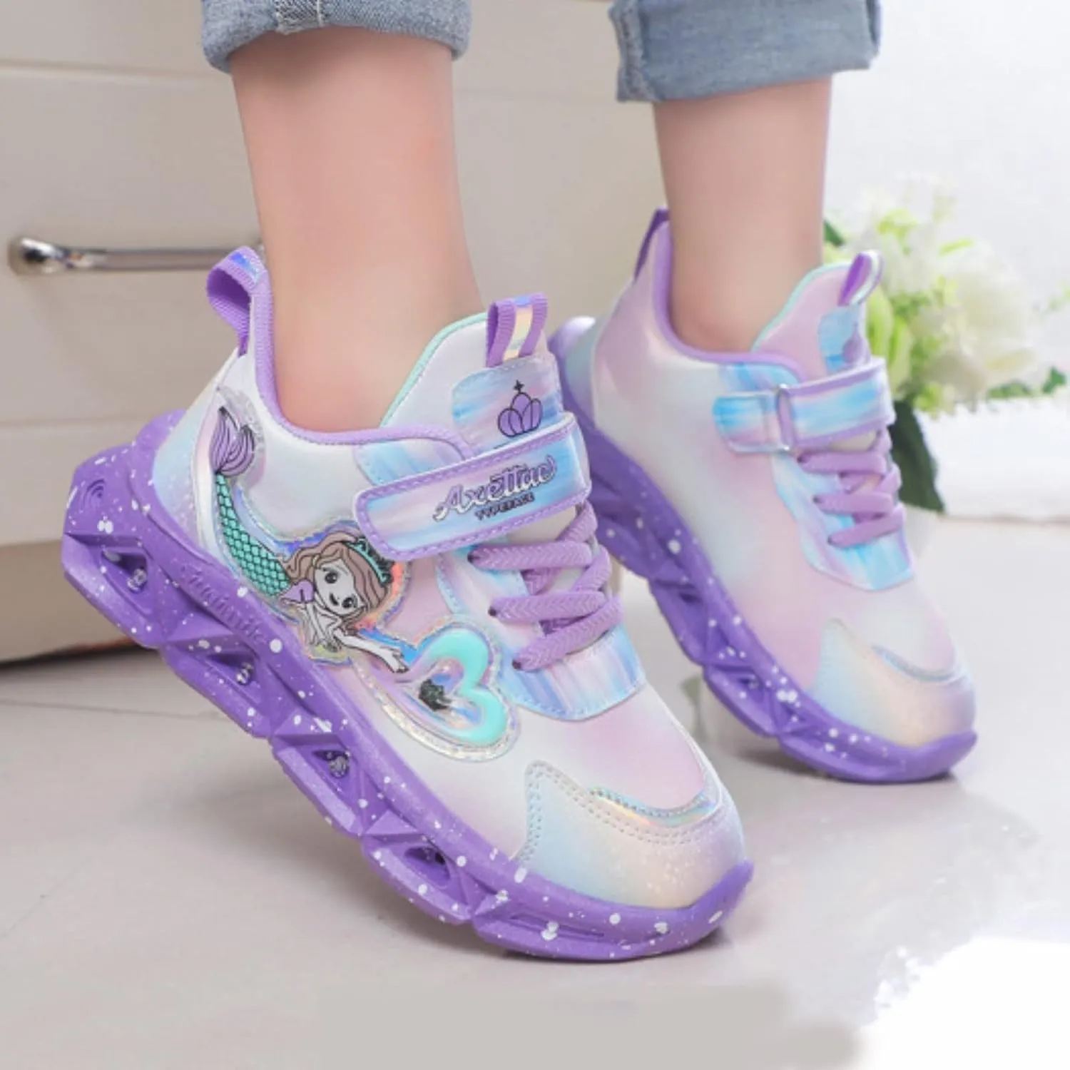 Toddler Sports Shoes Girls Princess LED Breathable Lightweight Kids Shoes