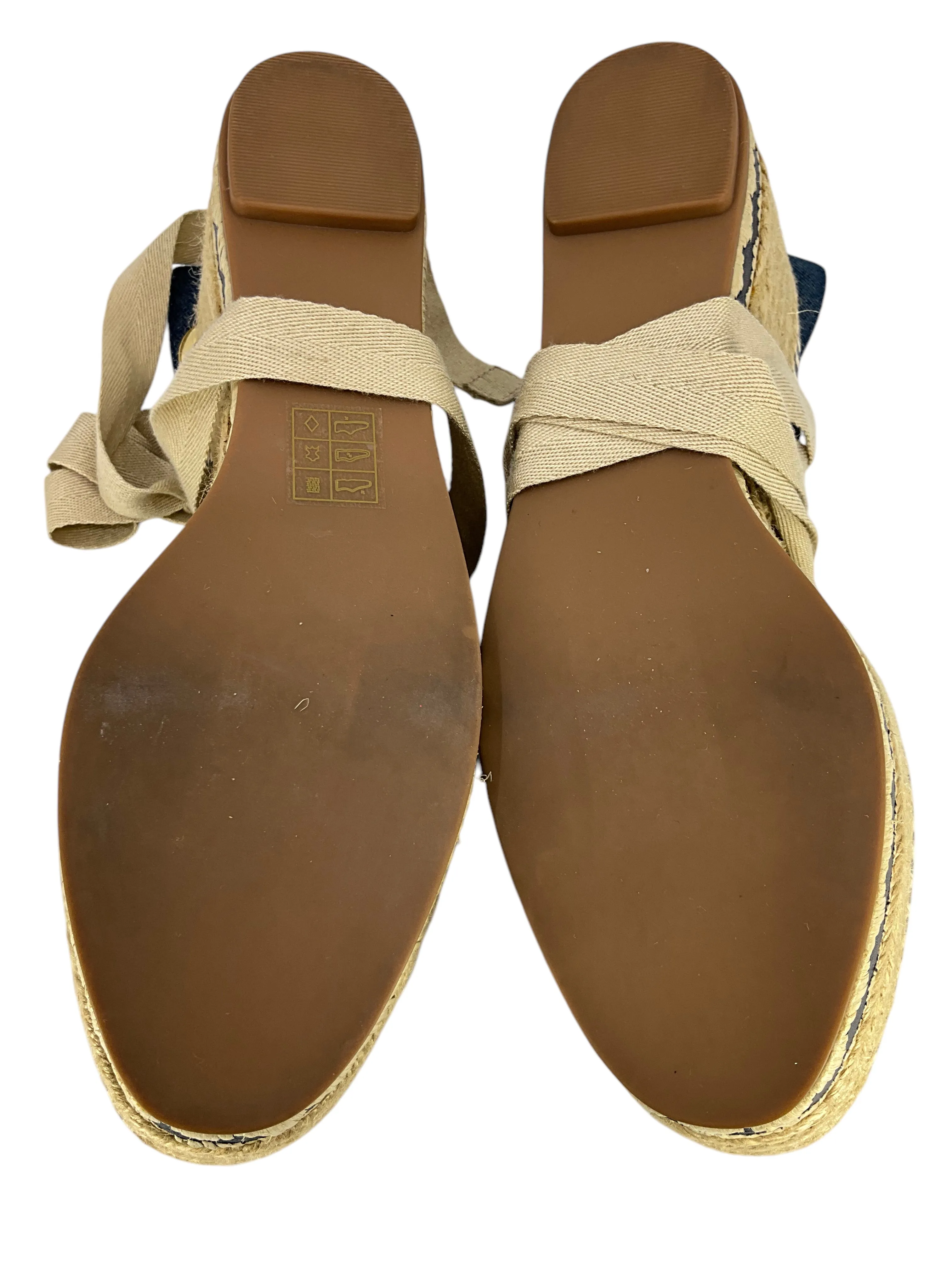 Tory Burch Denim Dandy Ankle Wrap Espadrille Wedge Sandals Size 7.5