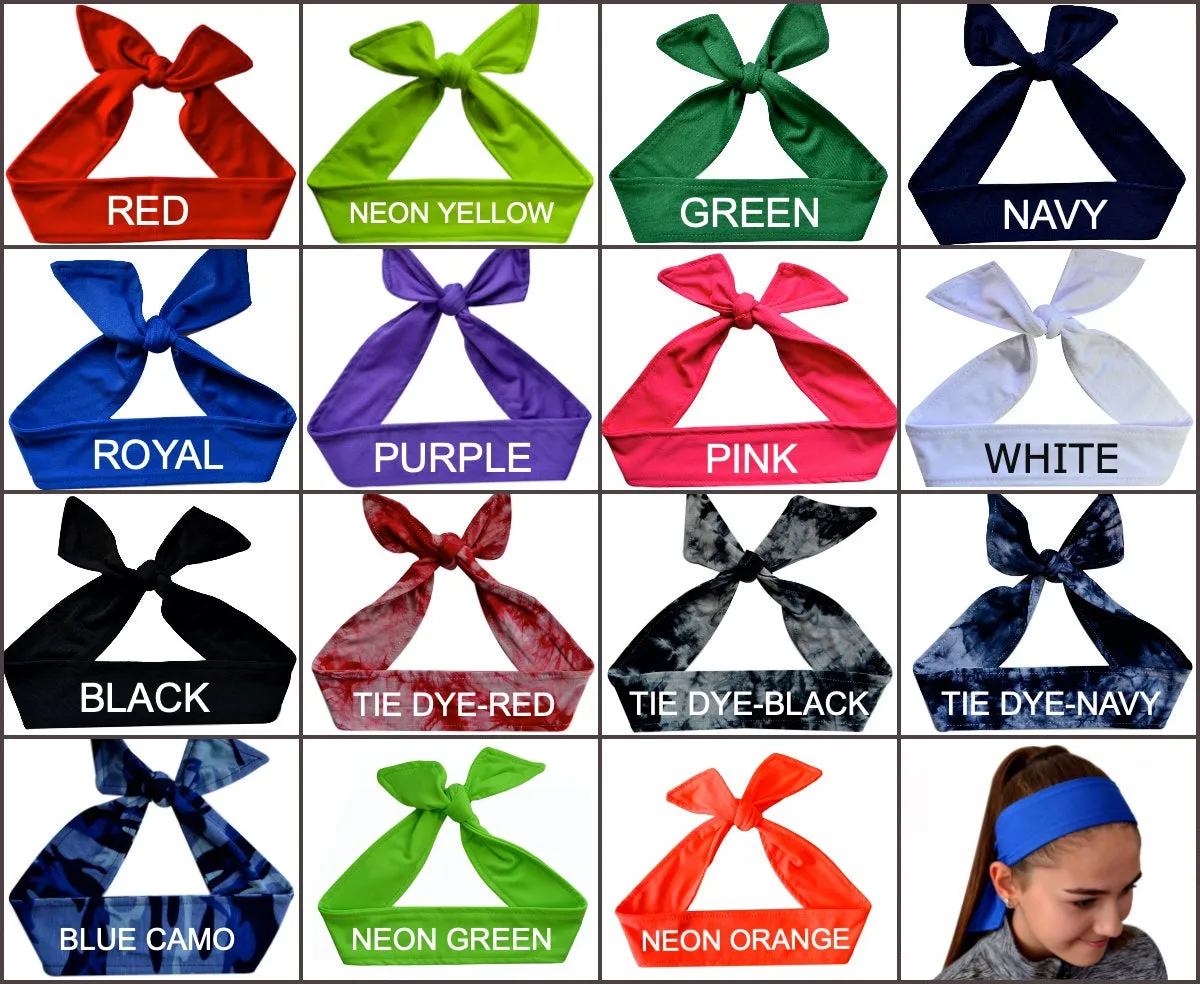 Track and Field Tie Back Moisture Wicking Headband Personalized with Your EMBROIDERED Text - Quantity Discounts