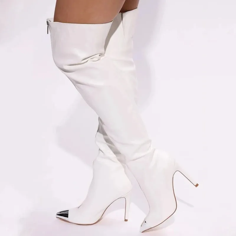 Trend4us Over-the-Knee Metallic Toe Stiletto Boots