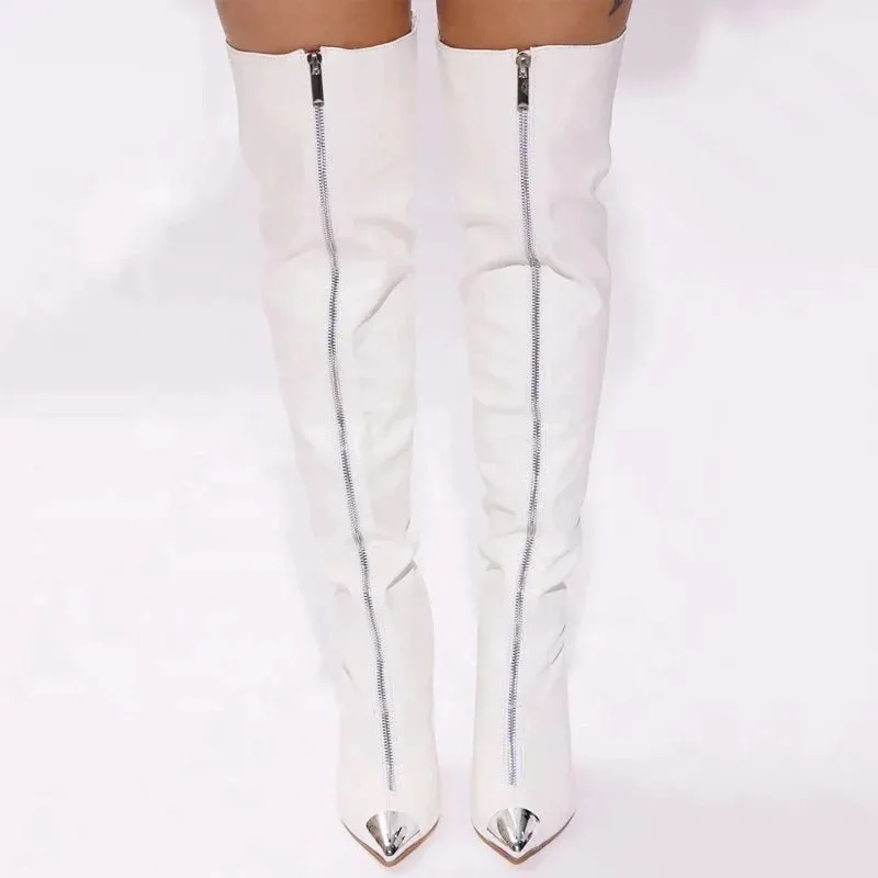 Trend4us Over-the-Knee Metallic Toe Stiletto Boots
