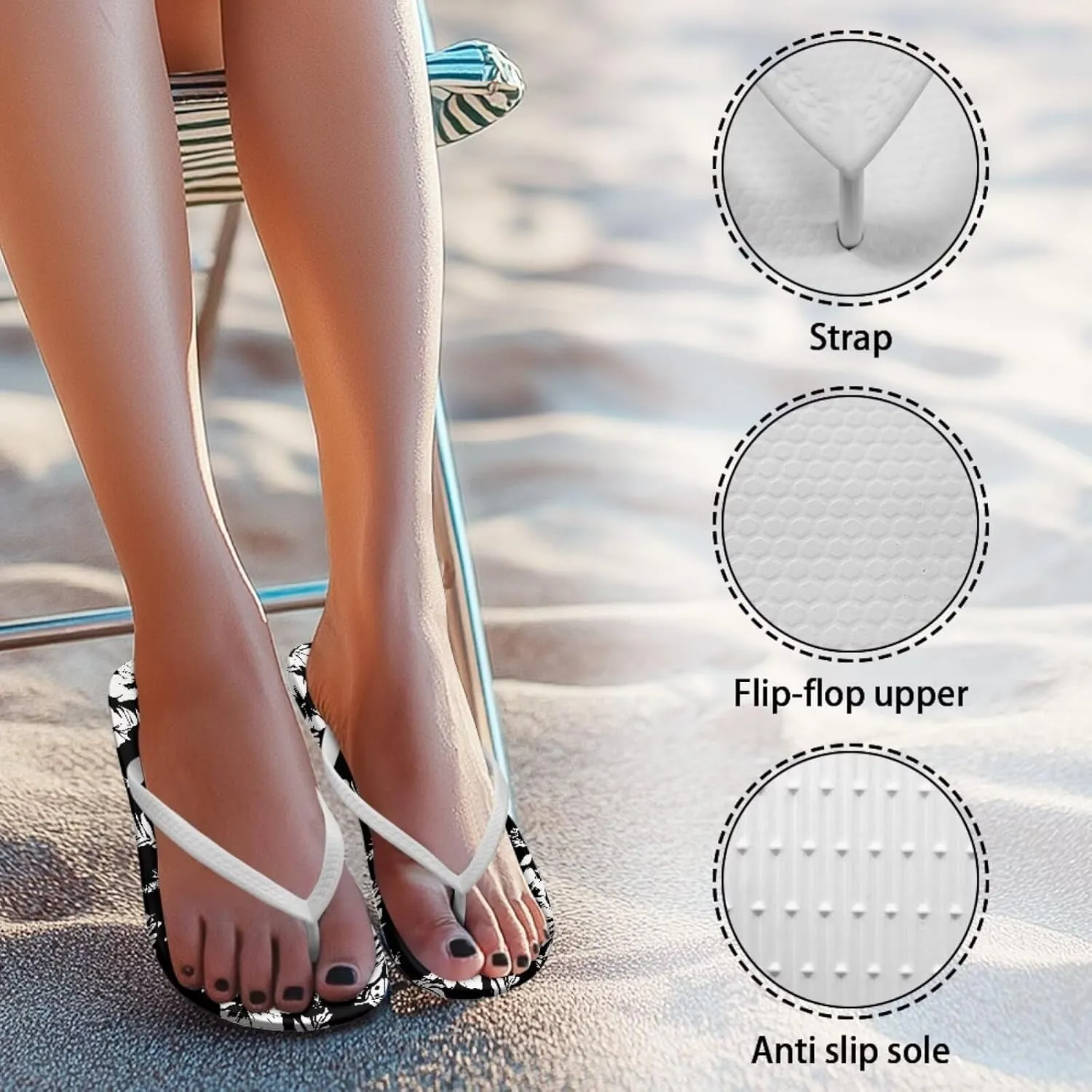 Tropical Flower Print Sandals Women Butterfly Summer Lightweight Flip Flops Shock-Absorbing for Walking All-Day Comfort