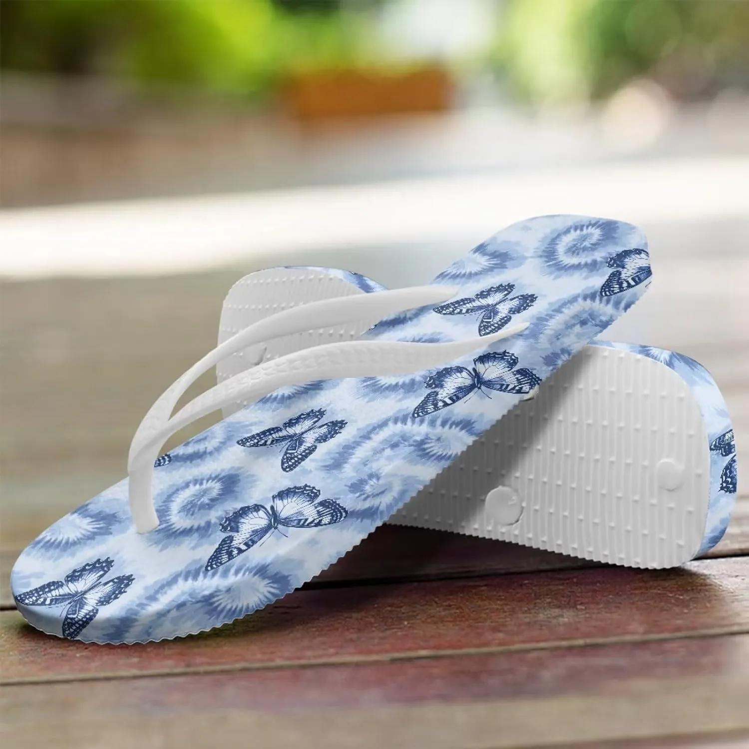 Tropical Flower Print Sandals Women Butterfly Summer Lightweight Flip Flops Shock-Absorbing for Walking All-Day Comfort