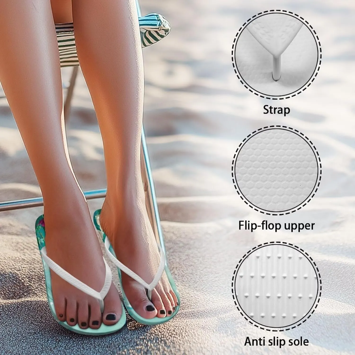 Tropical Flower Print Sandals Women Butterfly Summer Lightweight Flip Flops Shock-Absorbing for Walking All-Day Comfort