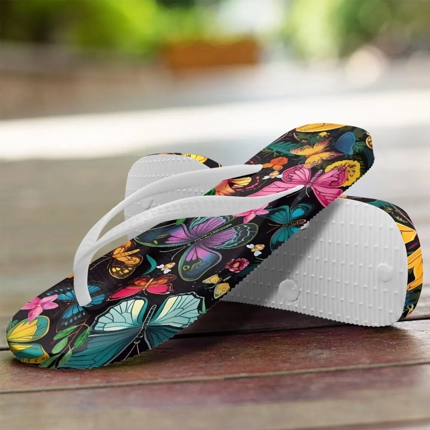 Tropical Flower Print Sandals Women Butterfly Summer Lightweight Flip Flops Shock-Absorbing for Walking All-Day Comfort