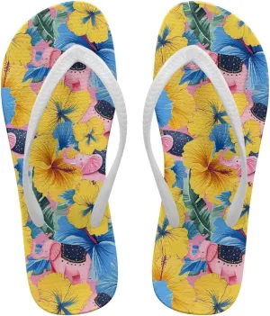 Tropical Flower Print Sandals Women Butterfly Summer Lightweight Flip Flops Shock-Absorbing for Walking All-Day Comfort