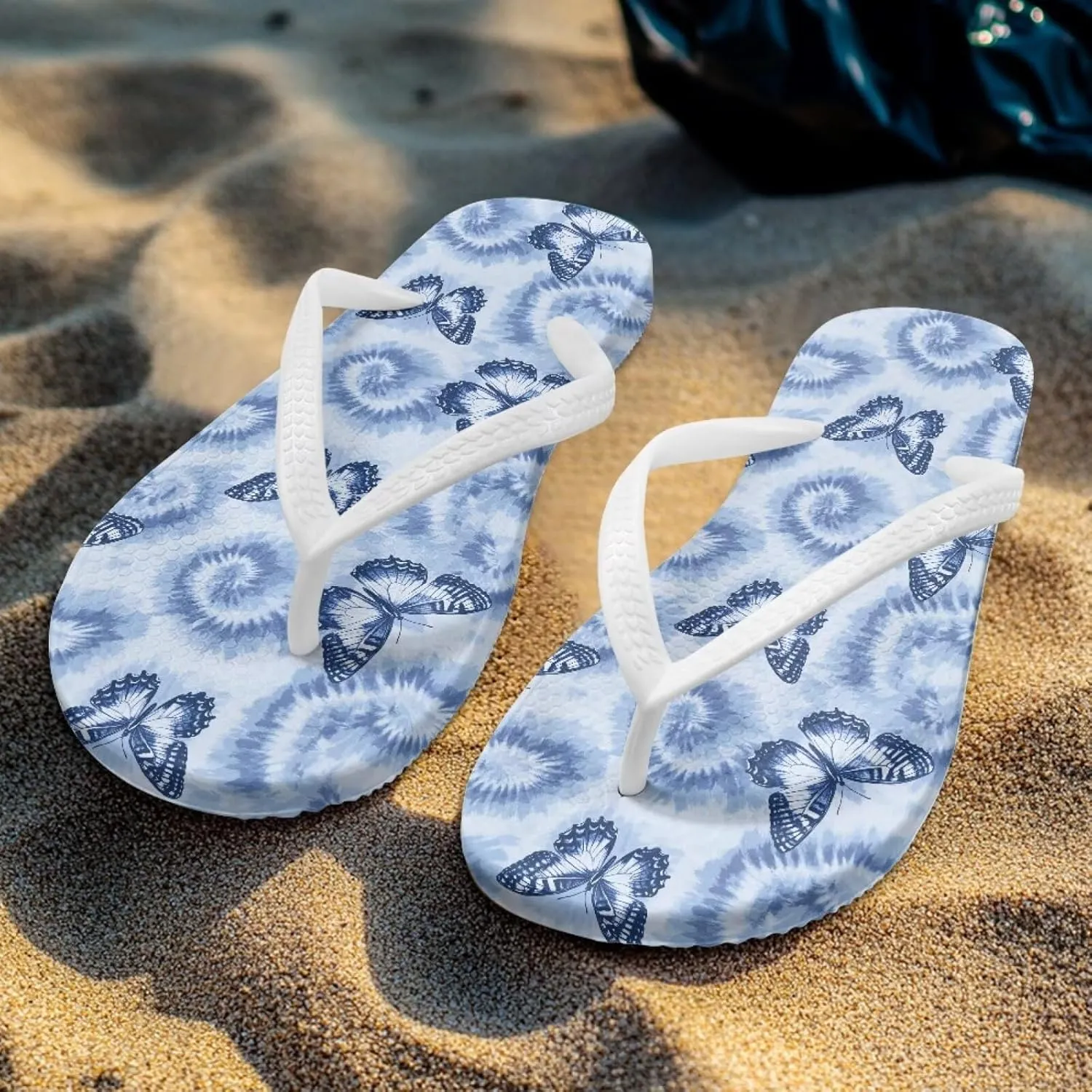 Tropical Flower Print Sandals Women Butterfly Summer Lightweight Flip Flops Shock-Absorbing for Walking All-Day Comfort