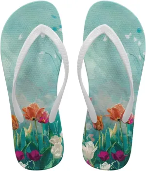 Tropical Flower Print Sandals Women Butterfly Summer Lightweight Flip Flops Shock-Absorbing for Walking All-Day Comfort
