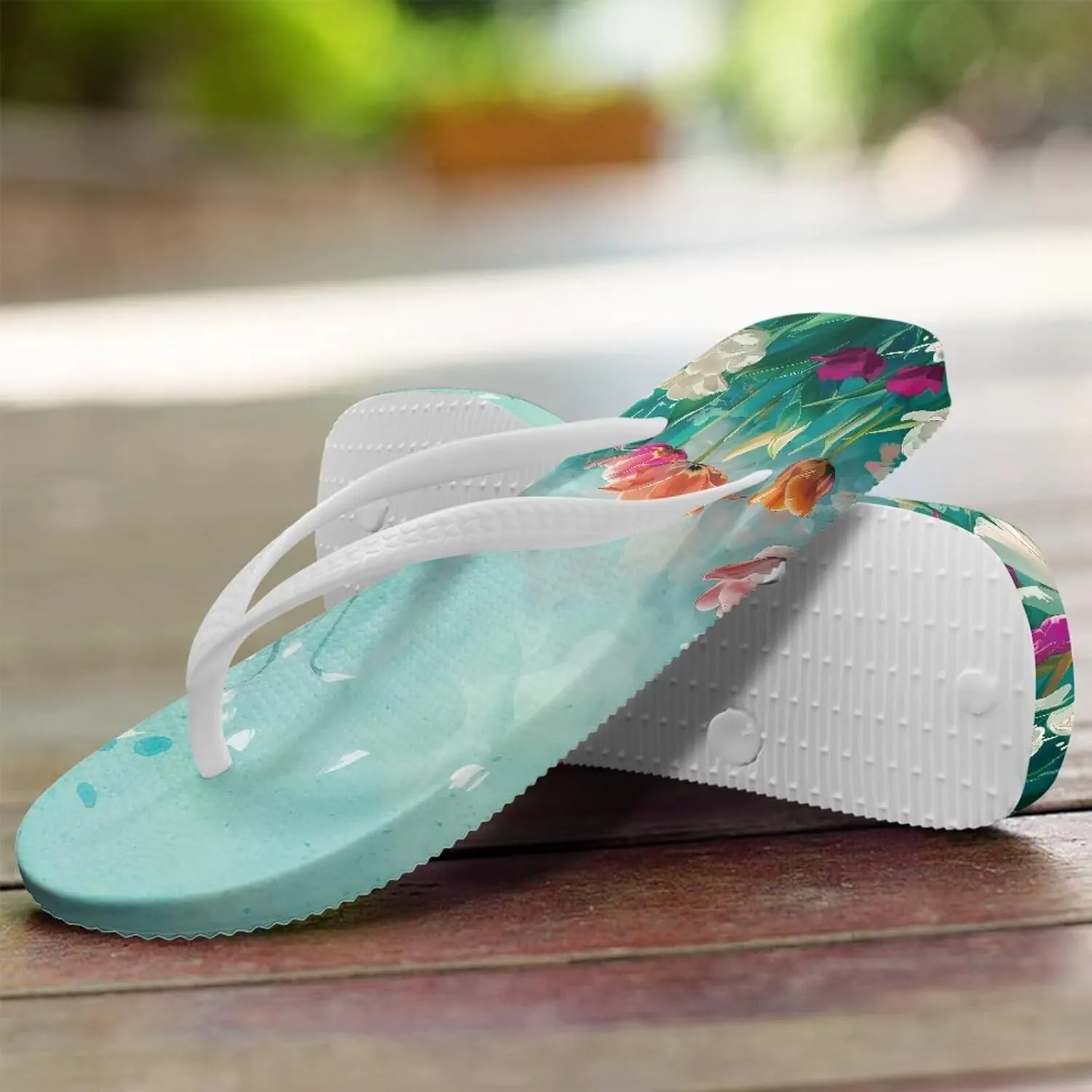 Tropical Flower Print Sandals Women Butterfly Summer Lightweight Flip Flops Shock-Absorbing for Walking All-Day Comfort