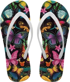 Tropical Flower Print Sandals Women Butterfly Summer Lightweight Flip Flops Shock-Absorbing for Walking All-Day Comfort