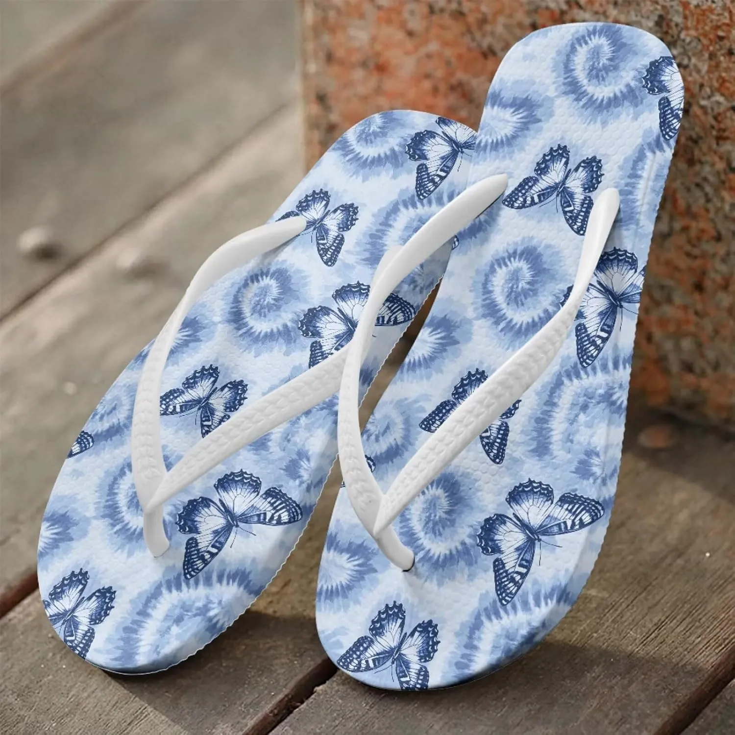 Tropical Flower Print Sandals Women Butterfly Summer Lightweight Flip Flops Shock-Absorbing for Walking All-Day Comfort