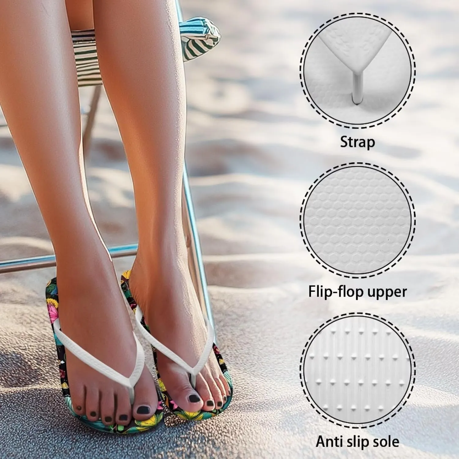 Tropical Flower Print Sandals Women Butterfly Summer Lightweight Flip Flops Shock-Absorbing for Walking All-Day Comfort