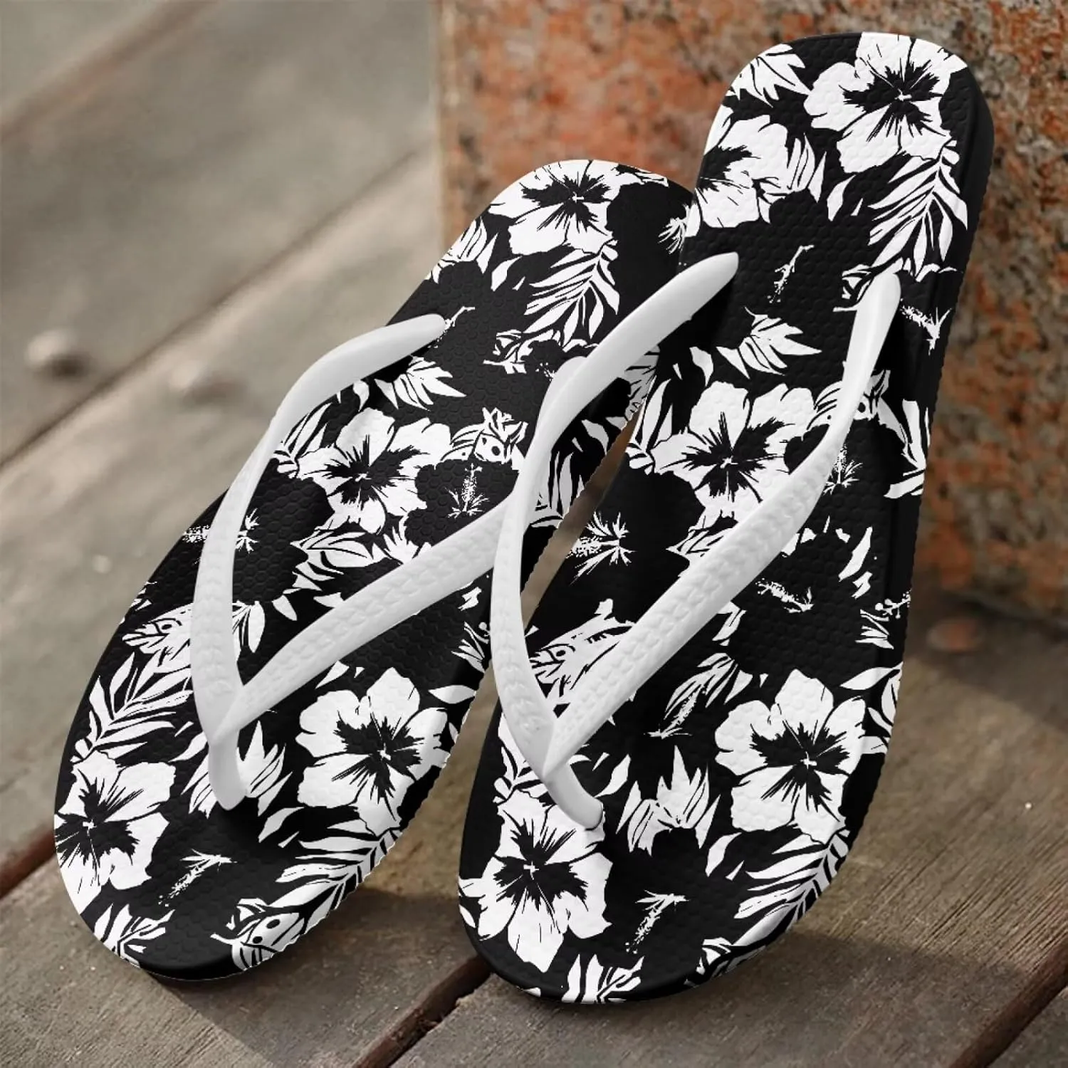 Tropical Flower Print Sandals Women Butterfly Summer Lightweight Flip Flops Shock-Absorbing for Walking All-Day Comfort