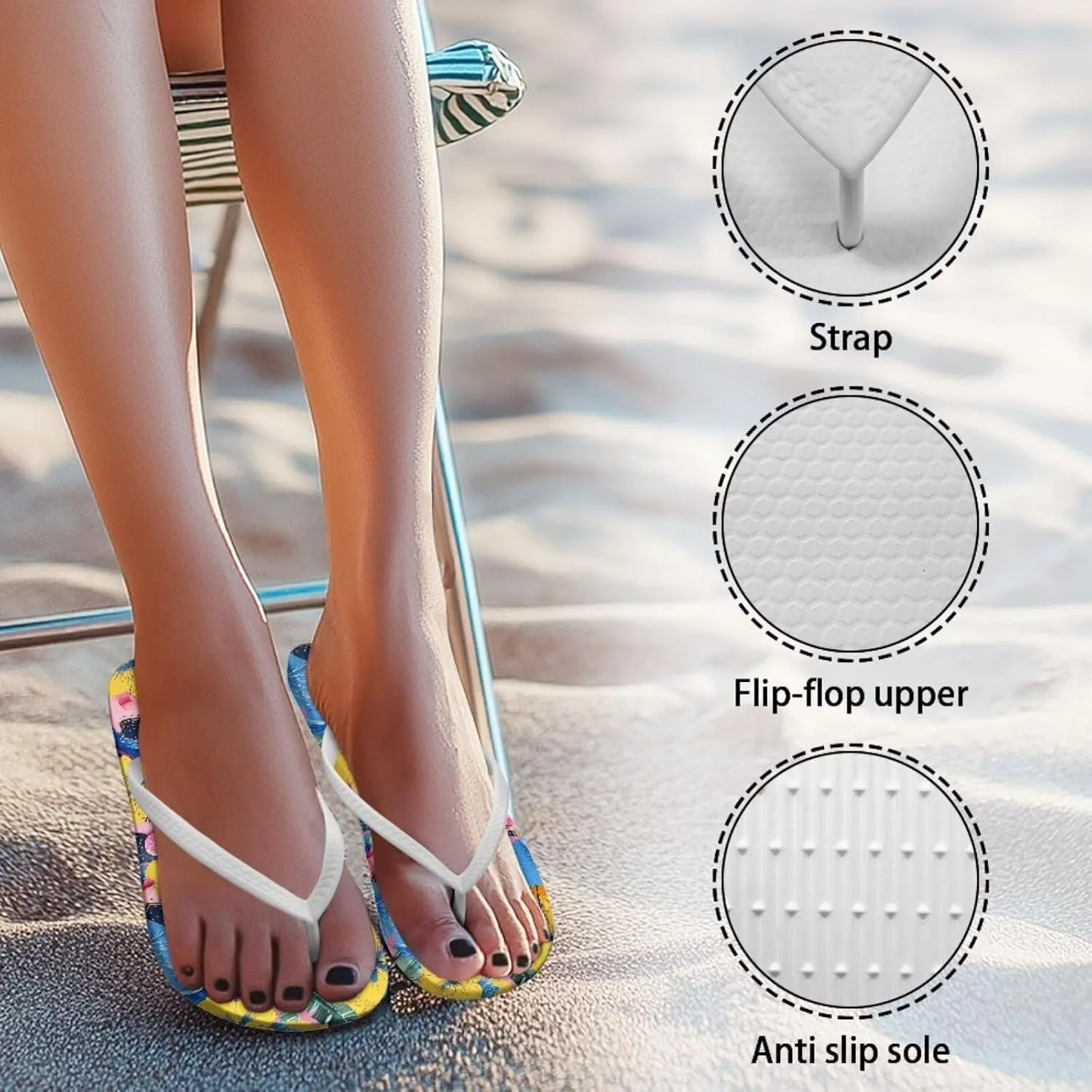 Tropical Flower Print Sandals Women Butterfly Summer Lightweight Flip Flops Shock-Absorbing for Walking All-Day Comfort