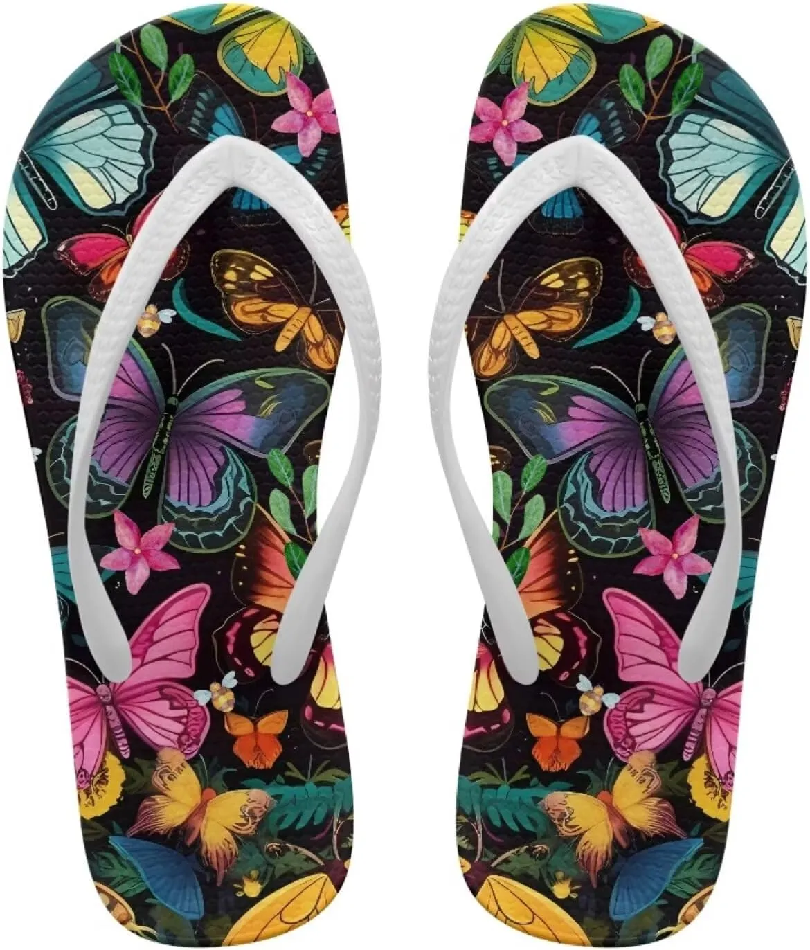 Tropical Flower Print Sandals Women Butterfly Summer Lightweight Flip Flops Shock-Absorbing for Walking All-Day Comfort