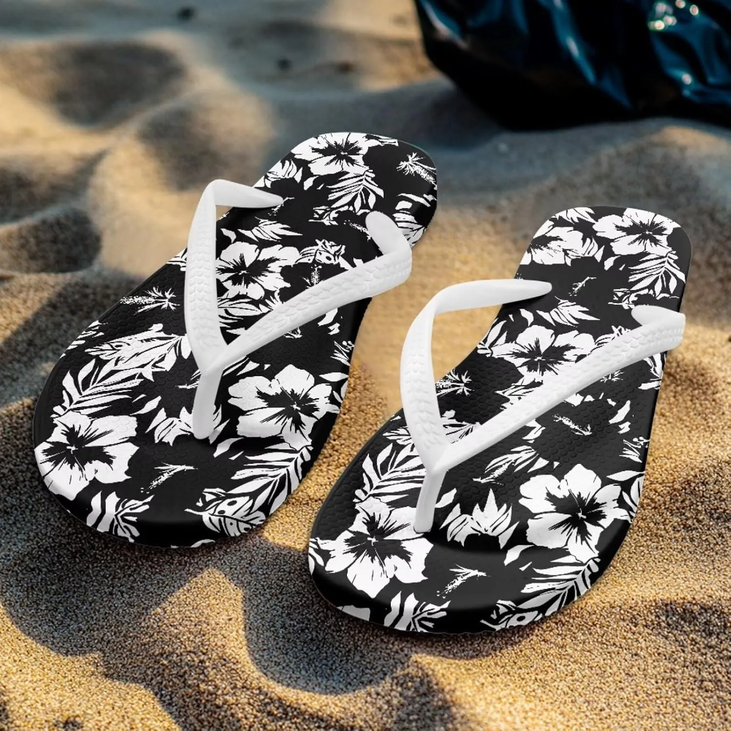 Tropical Flower Print Sandals Women Butterfly Summer Lightweight Flip Flops Shock-Absorbing for Walking All-Day Comfort