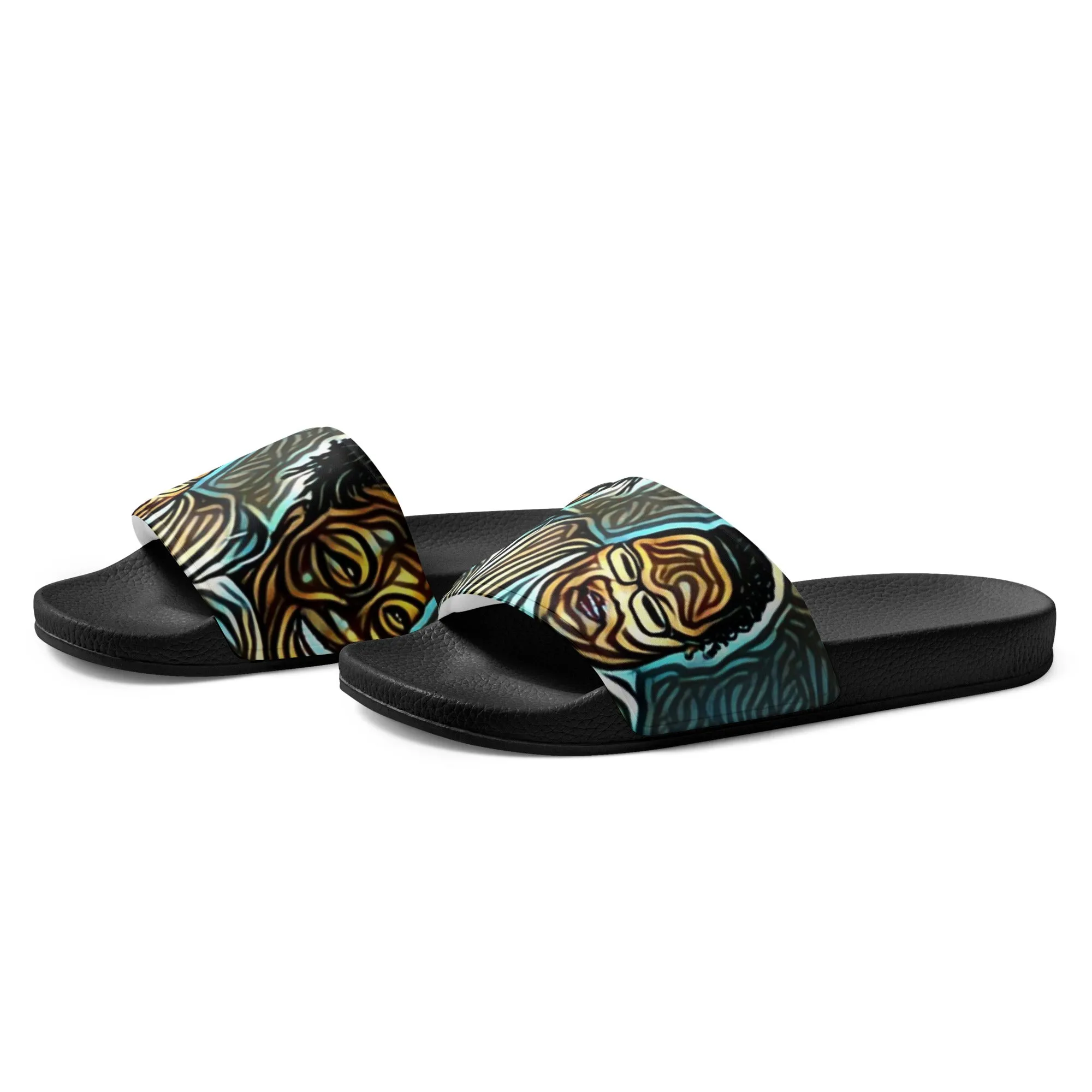 Turquois And Black Graphic Men’s slides