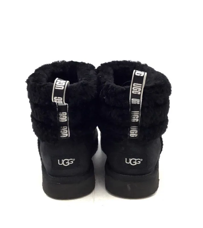 UGG Women's Classic Mini Fluff 1098533 Black Quilted Snow Boots - Size 8