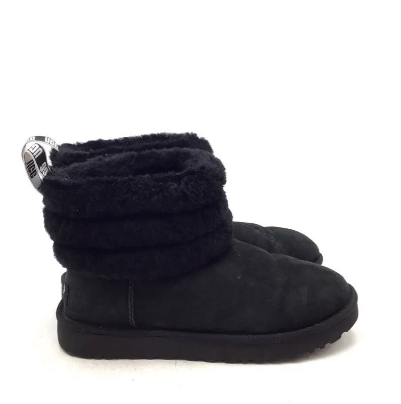 UGG Women's Classic Mini Fluff 1098533 Black Quilted Snow Boots - Size 8