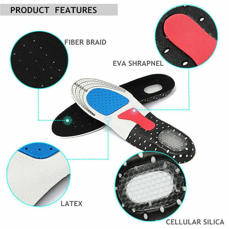 Unisex Orthotic Arch Support Insoles Sport Comfort Shoe Shock Absorb Gel Heel