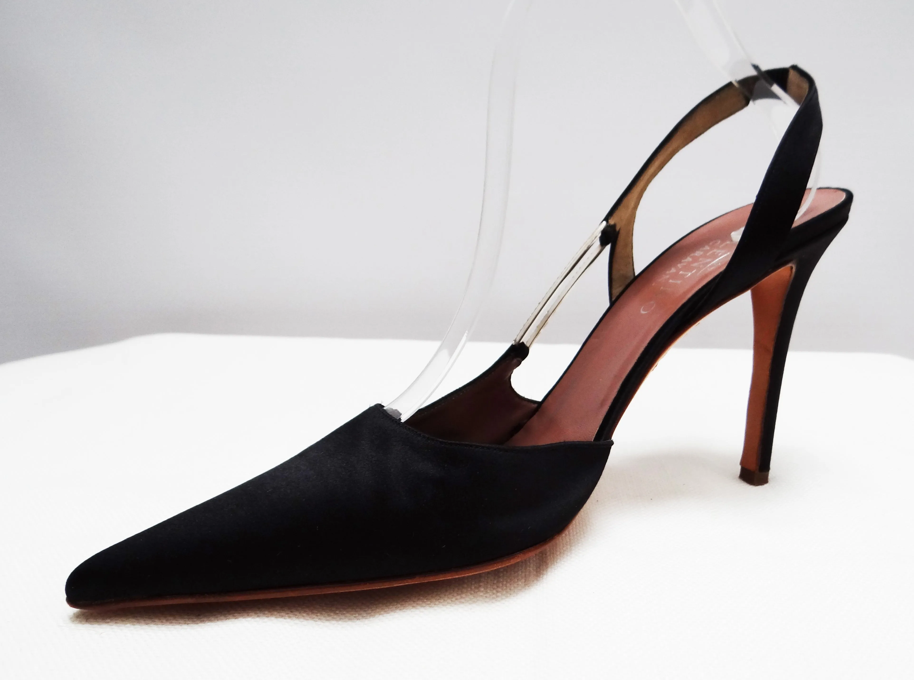Valentino Stiletto Evening Shoes in Black Satin with Diamante Buckle, EU40