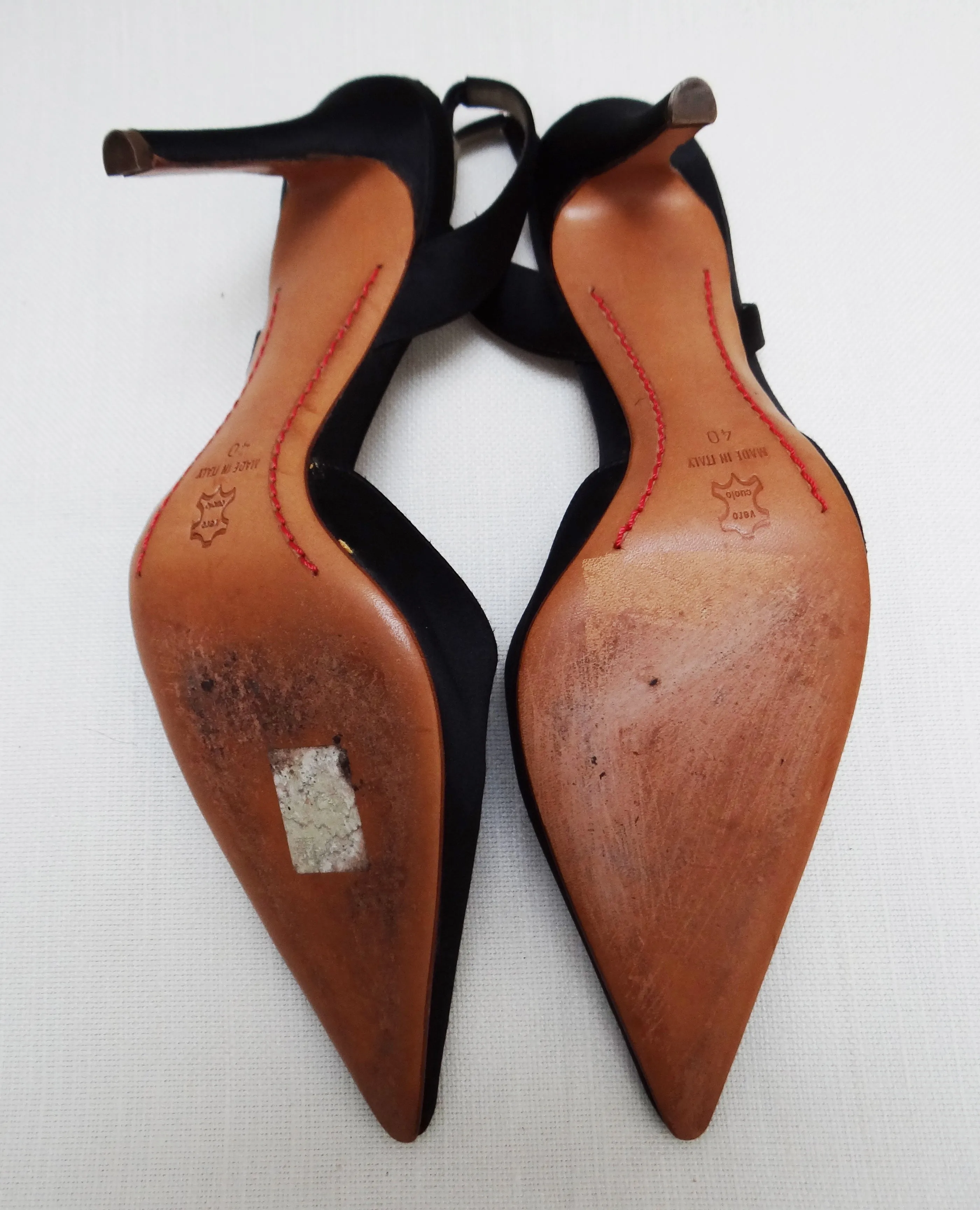 Valentino Stiletto Evening Shoes in Black Satin with Diamante Buckle, EU40