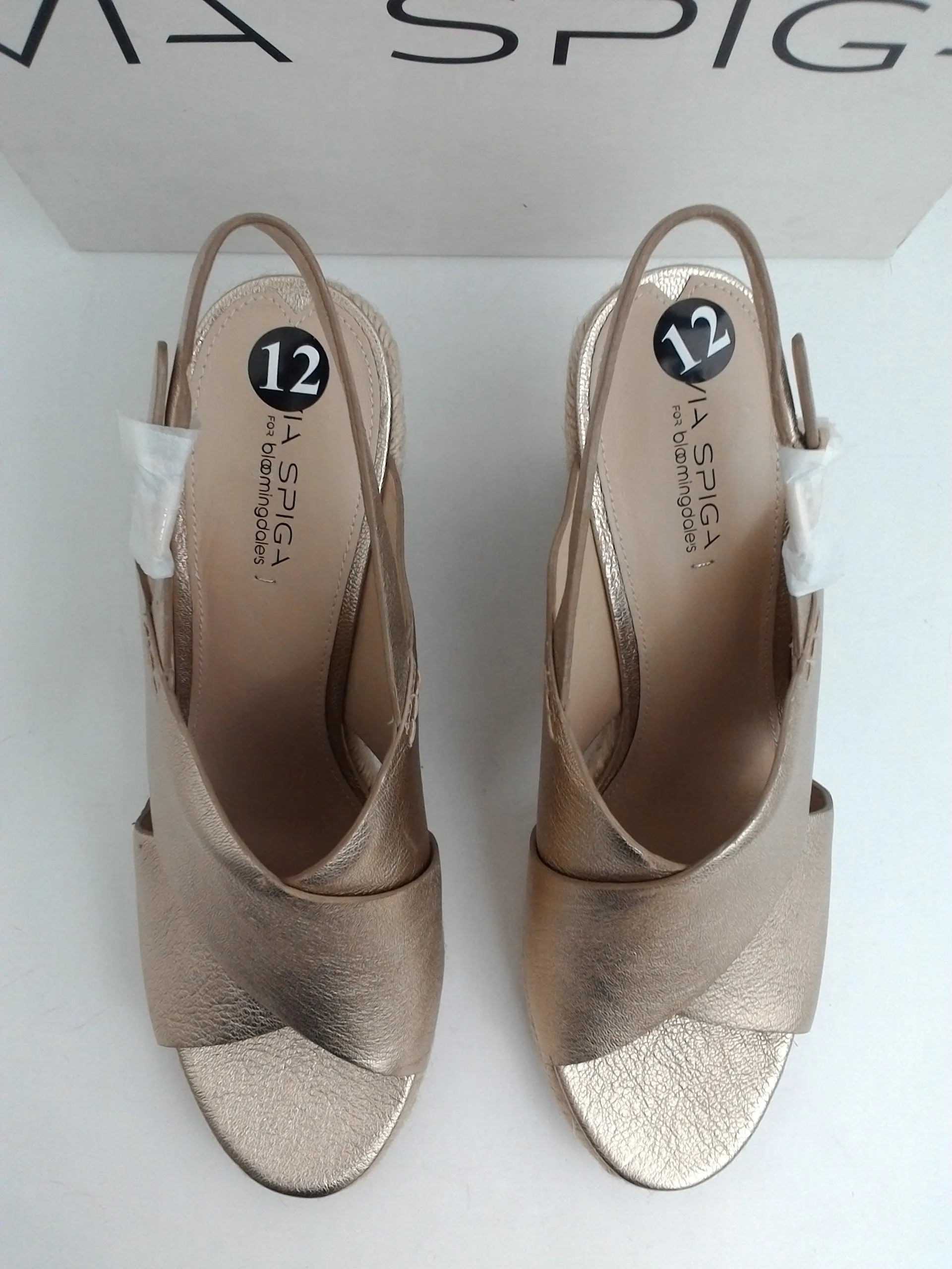 Via Spiga Women's Rosette Gold Leather Wedge Espadrille Sandal Size 12 M