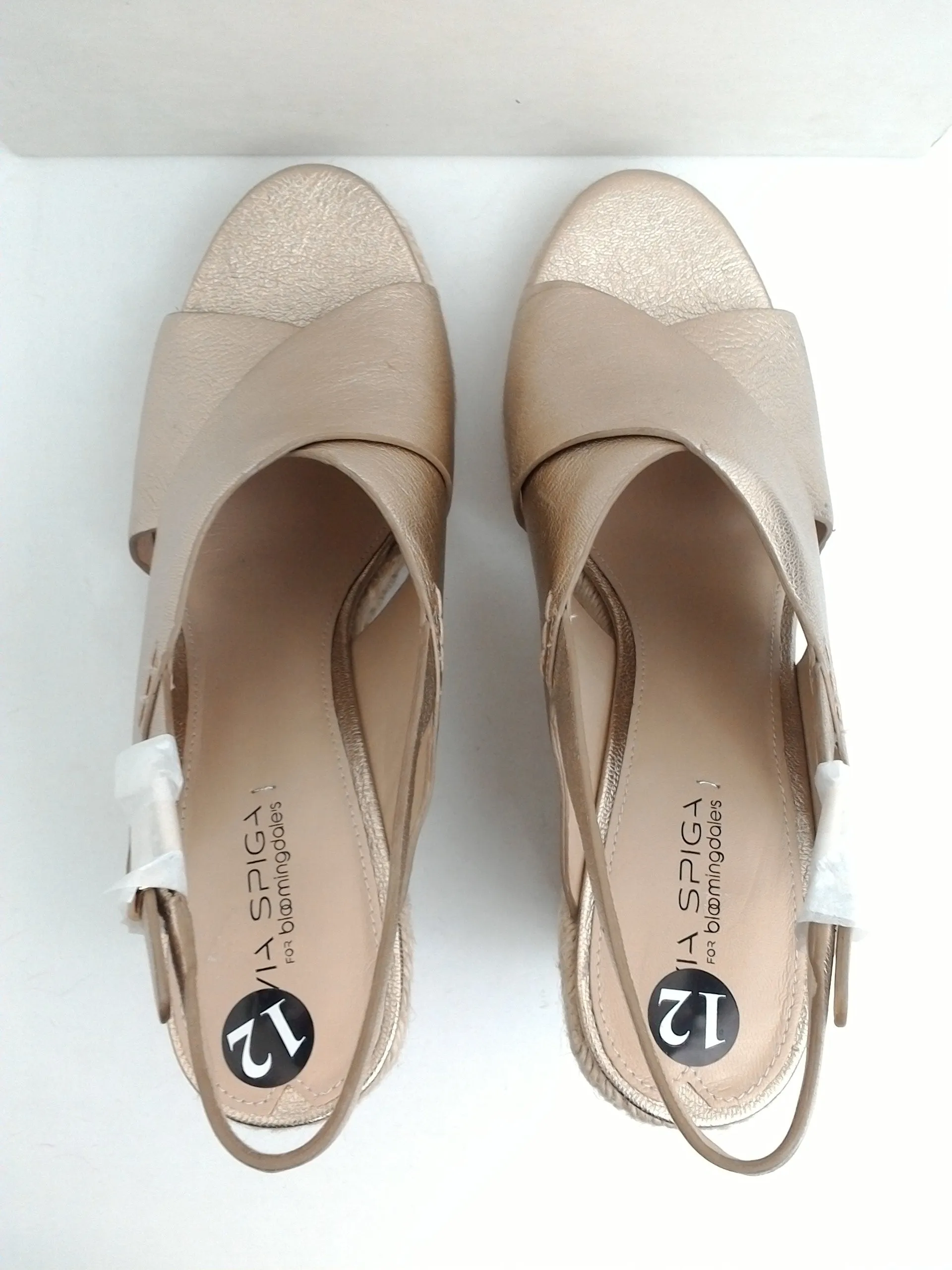 Via Spiga Women's Rosette Gold Leather Wedge Espadrille Sandal Size 12 M