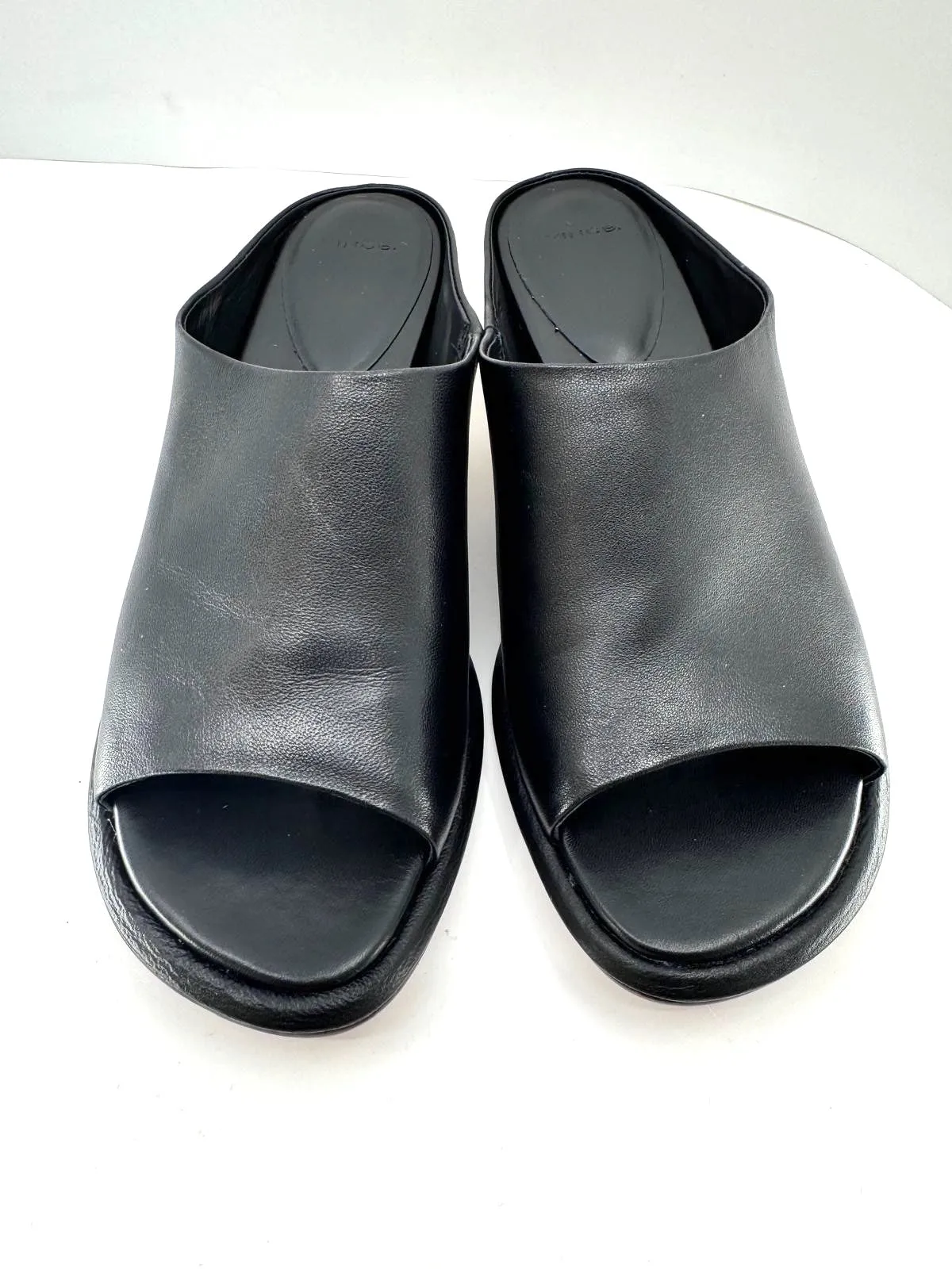VINCE EZZY LEATHER KITTEN HEEL MULES