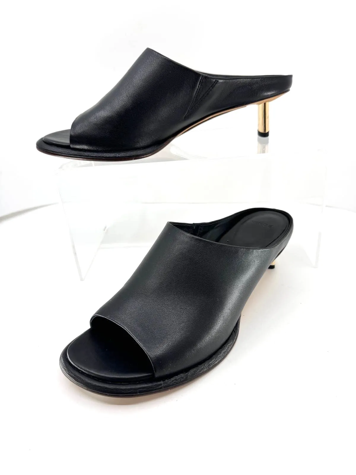 VINCE EZZY LEATHER KITTEN HEEL MULES