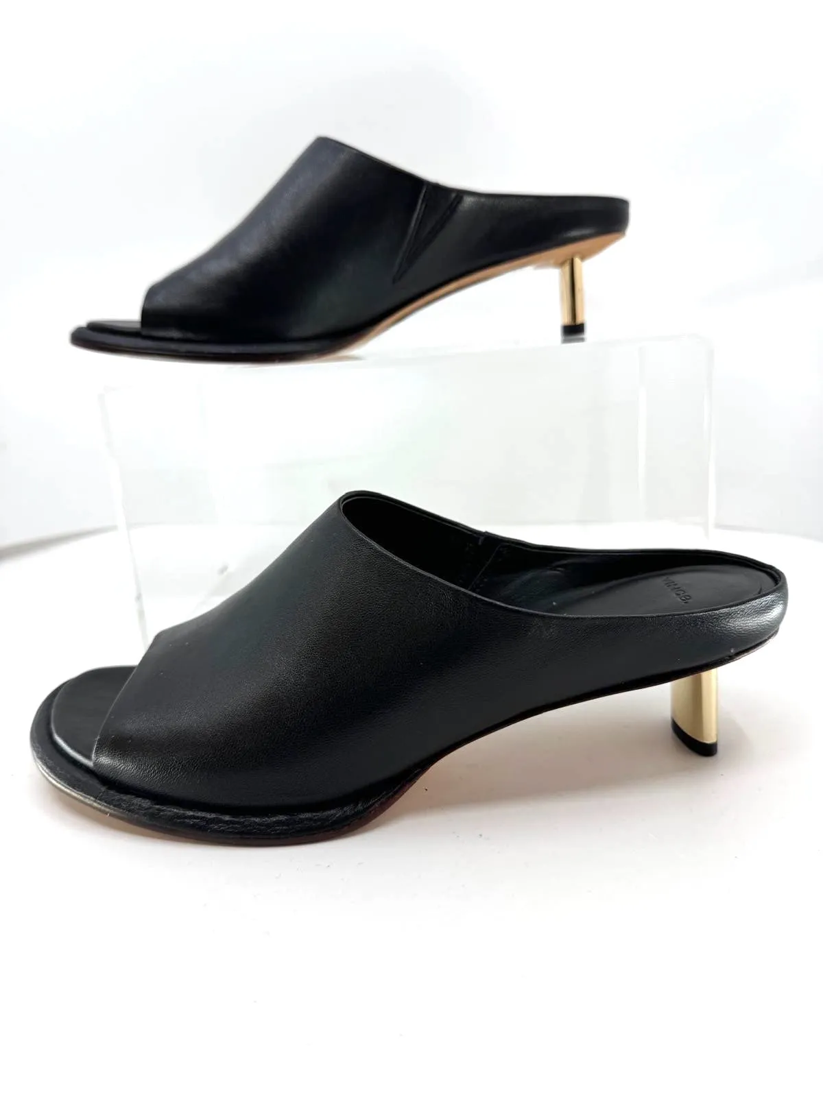 VINCE EZZY LEATHER KITTEN HEEL MULES