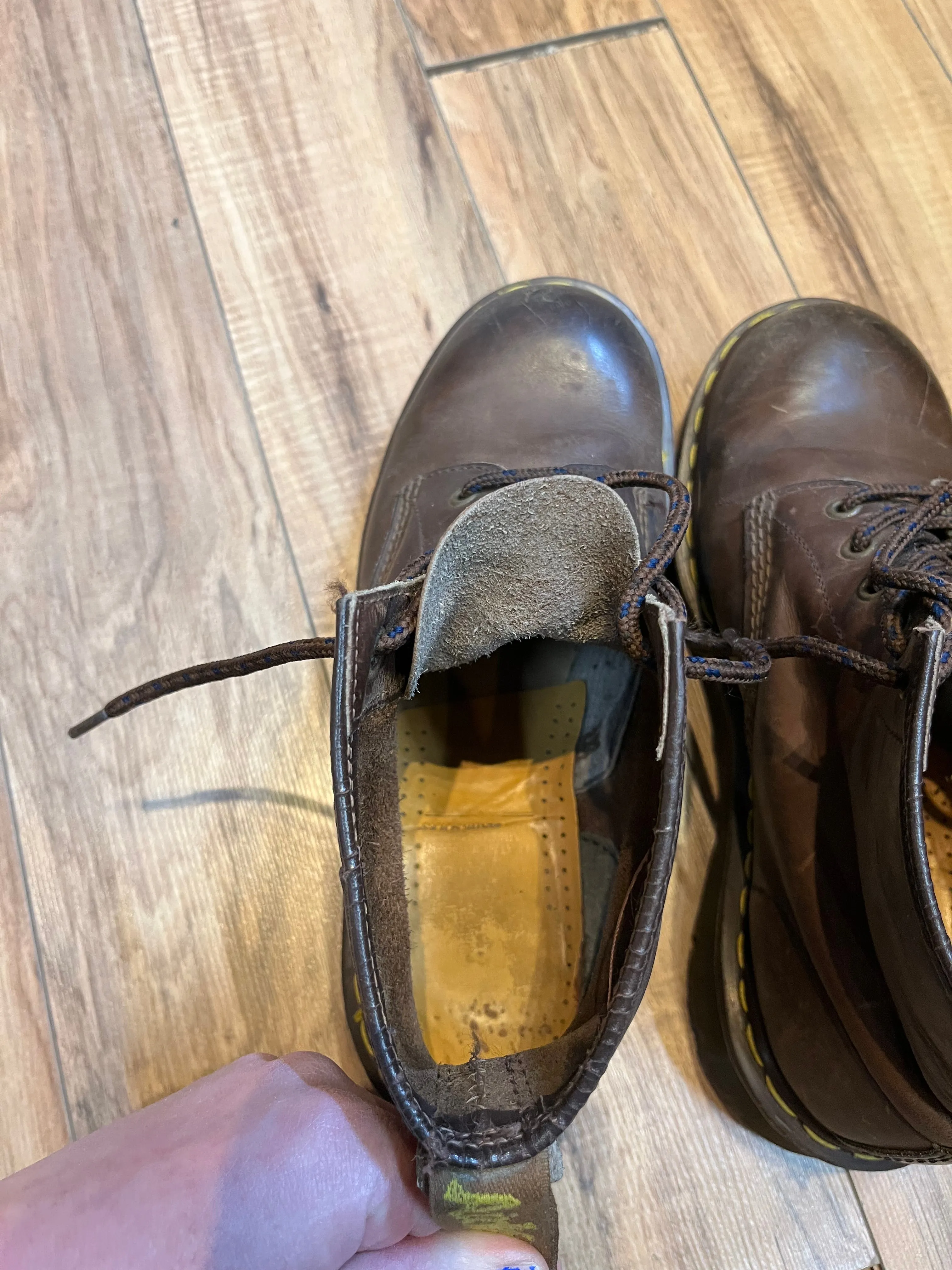 Vintage Doc Martens Brown 6 Eyelet Leather Boots, Made in England, Size UK 7, US Men’s 8, Women’s 9