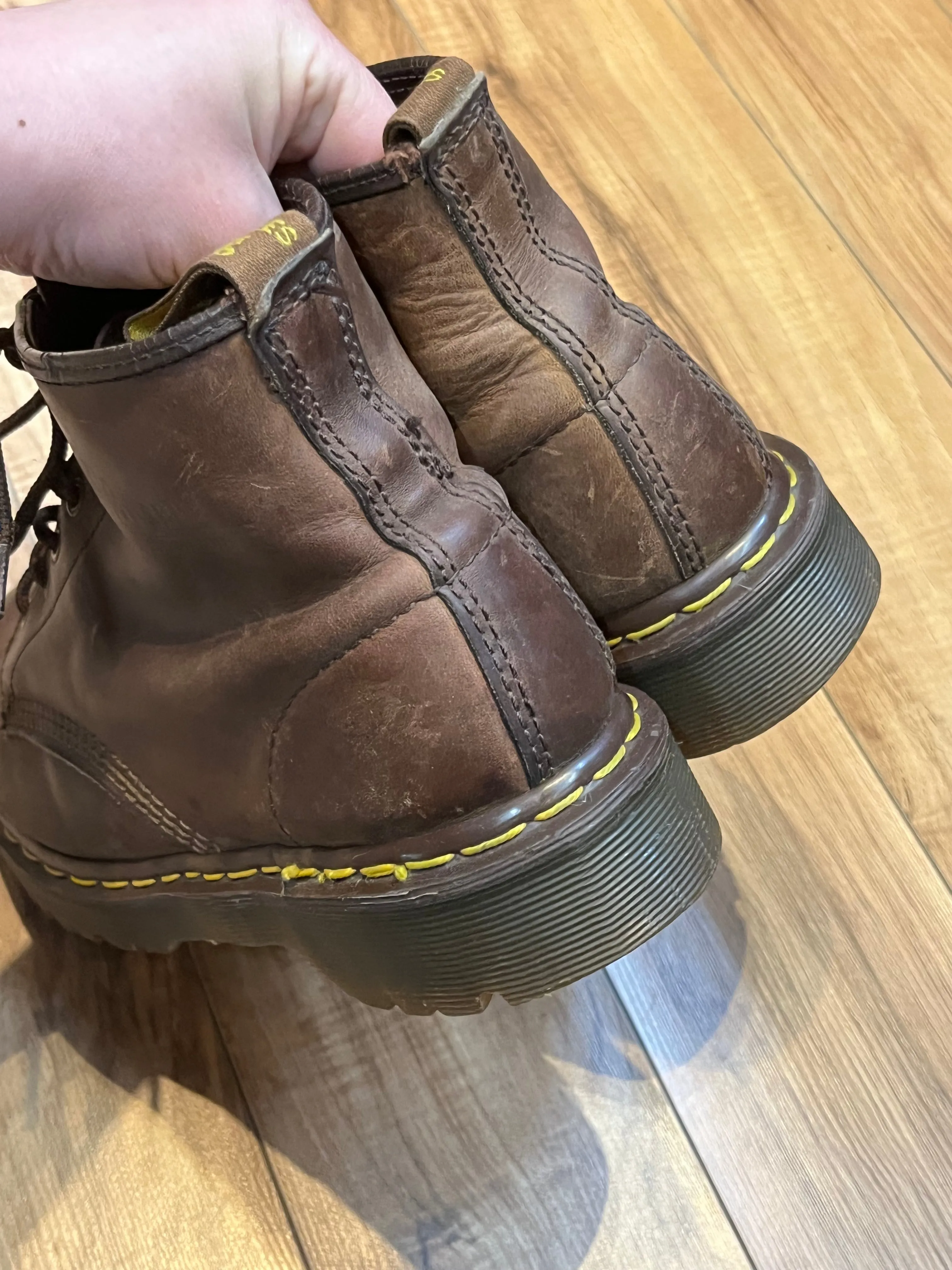 Vintage Doc Martens Brown 6 Eyelet Leather Boots, Made in England, Size UK 7, US Men’s 8, Women’s 9