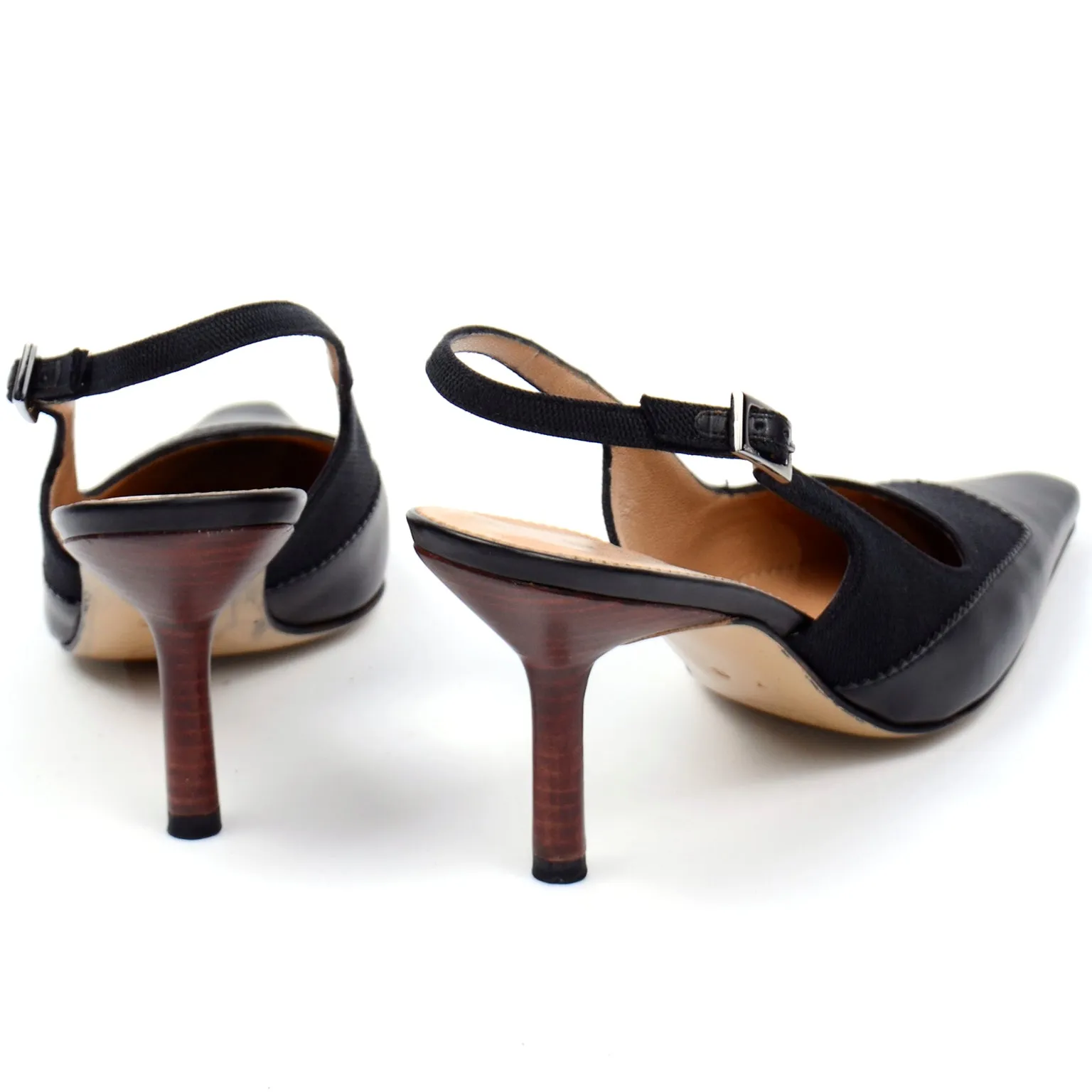 Vintage Gucci Shoes Slingback Black Heels w Original Box 7B
