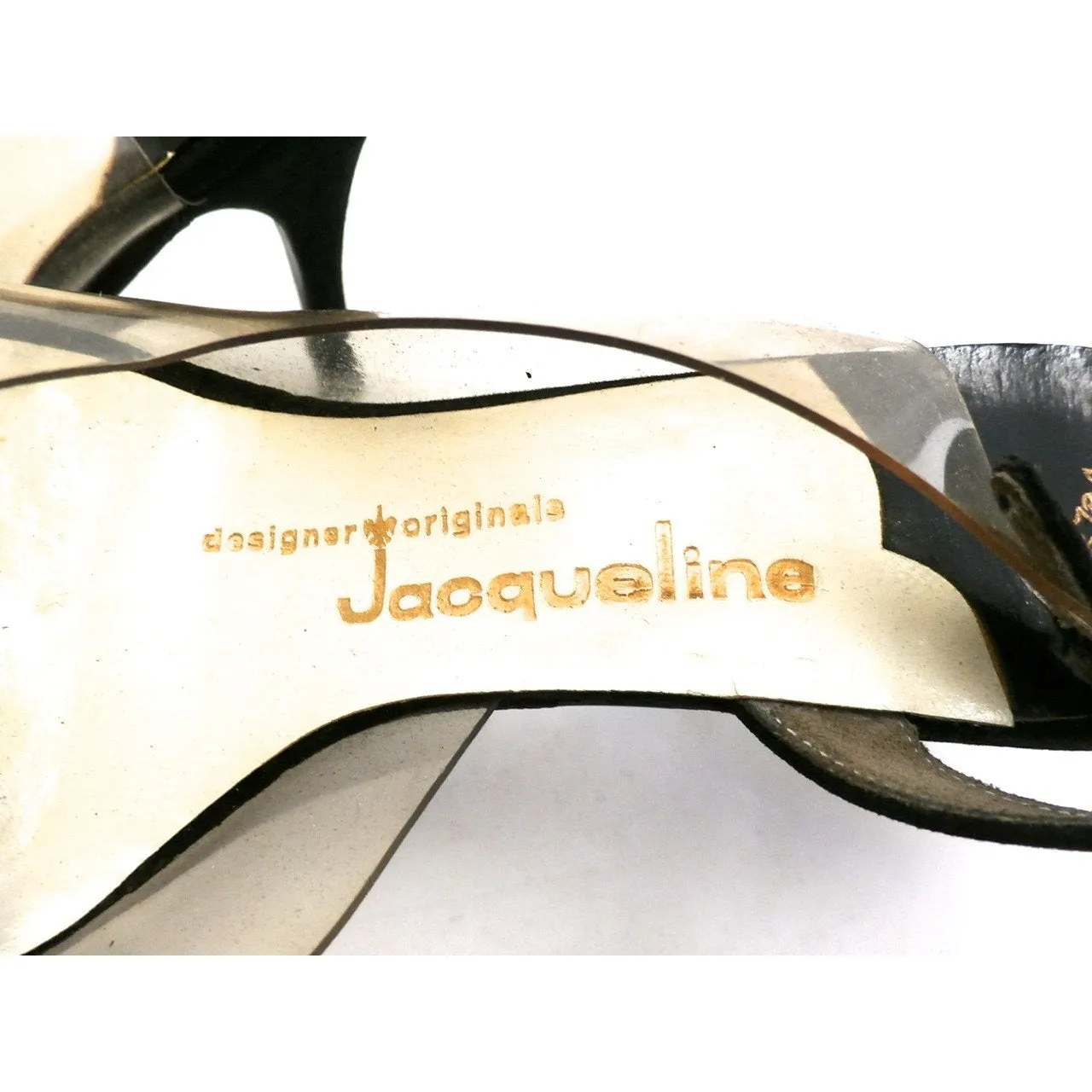 Vintage Shoes Heels Jacqueline Black Suede/Clear Vinyl Peep-Toe 1950S